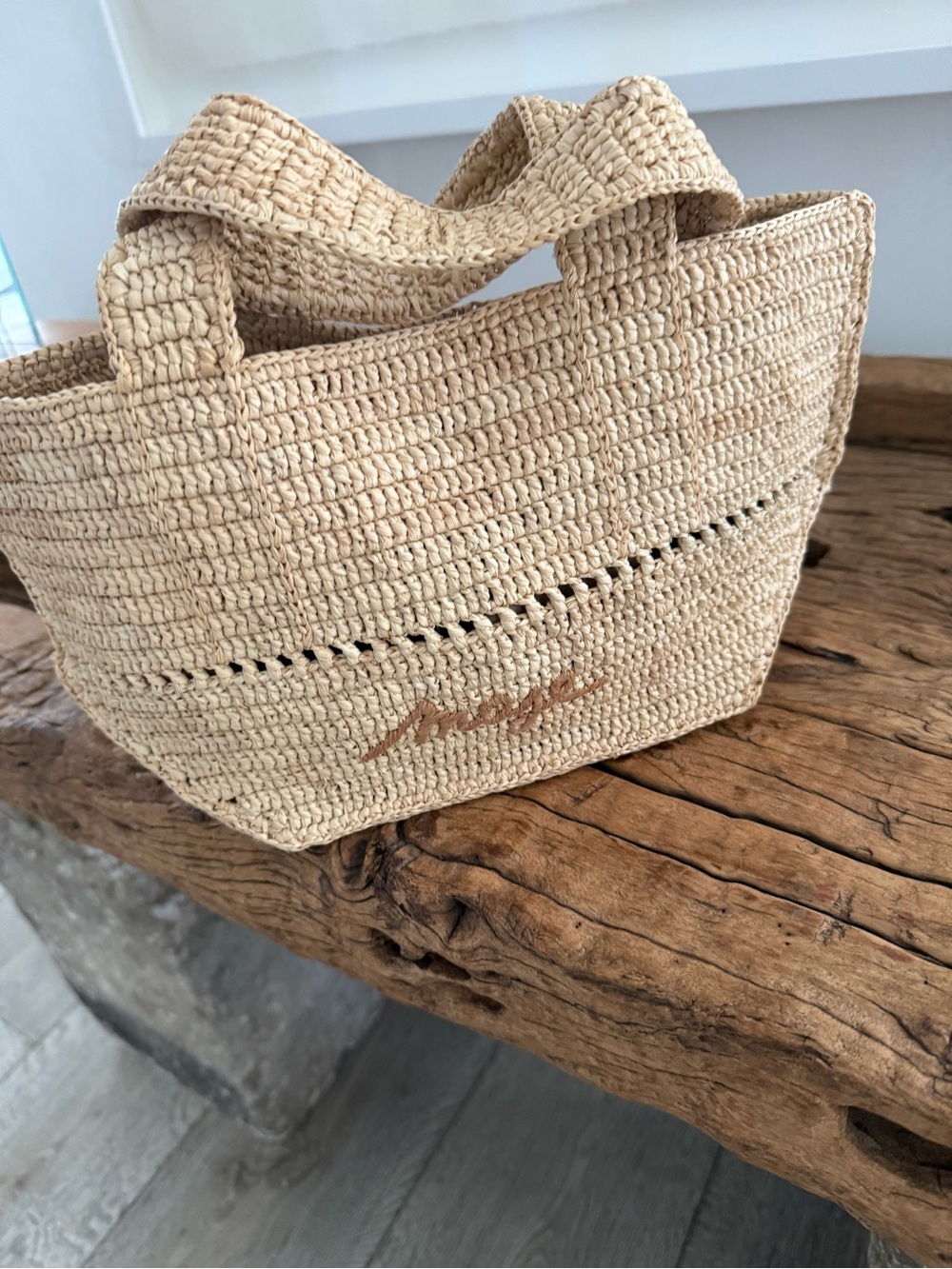MAJE Woven Straw Mini Tote Bag in Natural - Picture 7 of 11